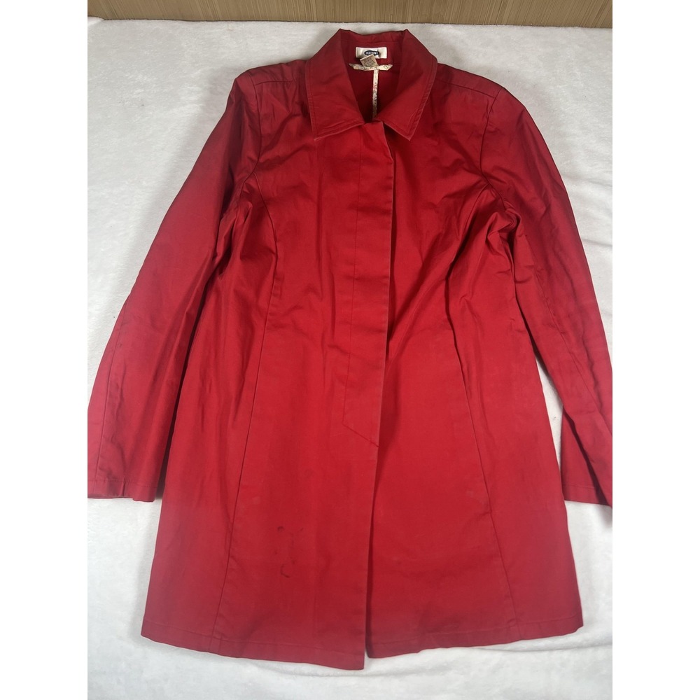 Old Navy Rain Coat‎ Womens Large Red Cotton Mid Length Single Breasted Unlined